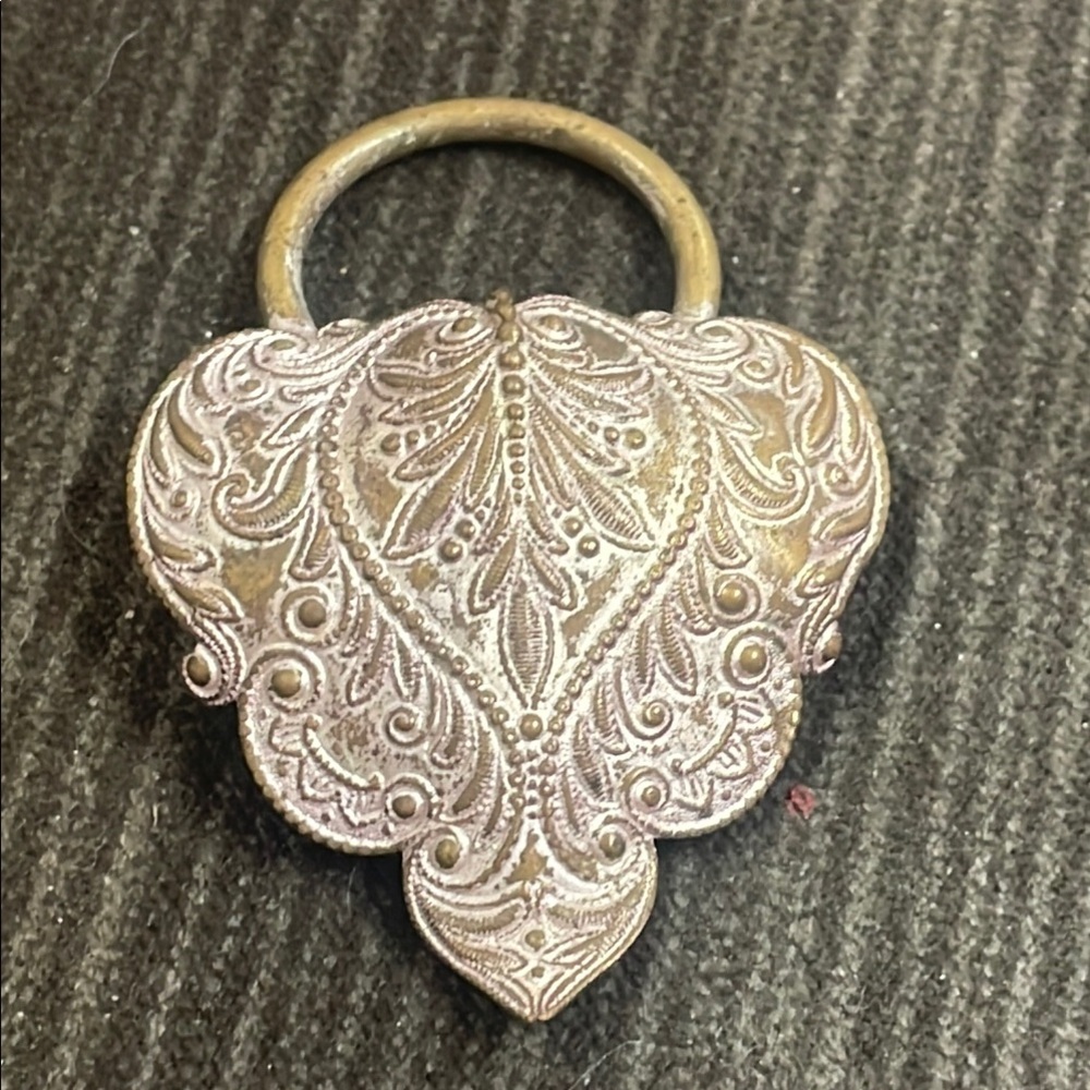 Vintage 1960’s Bronze Lavender Purple Art Nouveau Heart Buckle Brooch